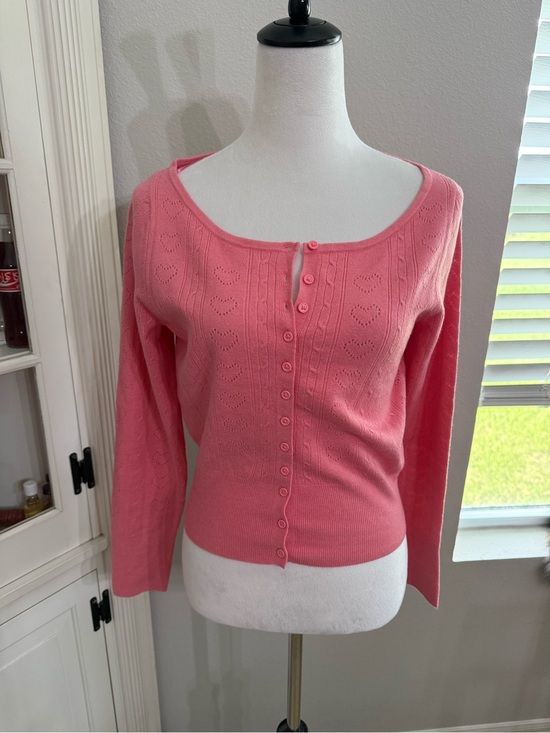 a new day Sweaters - a new day Pink Heart-Pattern Button Cardigan